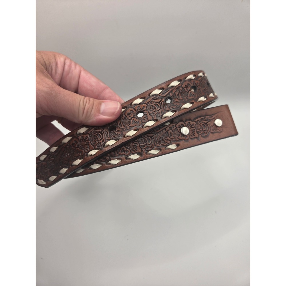 Nocona Belt Blank Kids 24 Brown Floral Tooled Whipstitch Western Cowboy Ranch